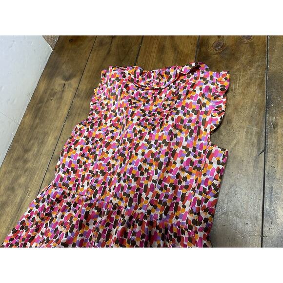 KATE SPADE Aubrey Wrap Dress 6 Pink Brown Abstract Print Silk Sleeveless Ruffles - Picture 15 of 15